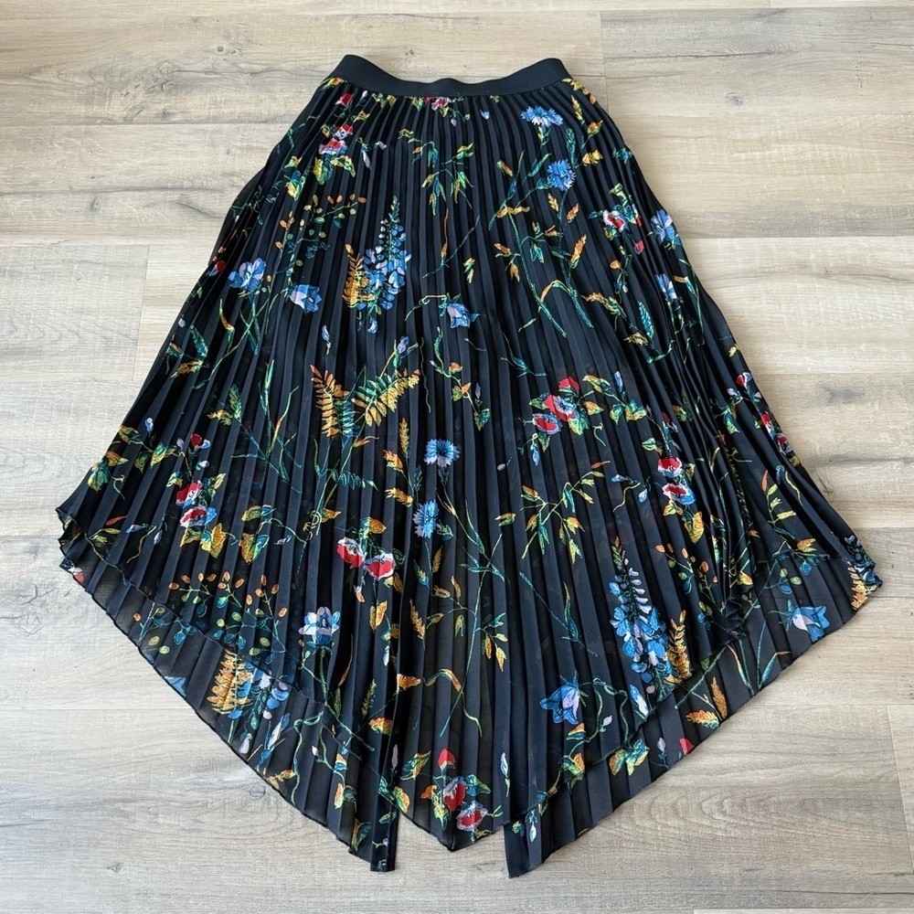 Maje black floral assymetrical pleated midi skirt - Small (1) - Picture 4 of 6